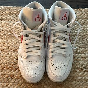 Womens Nike Jordan 1 Mid- White  University Red size 9.5.  Sought after size